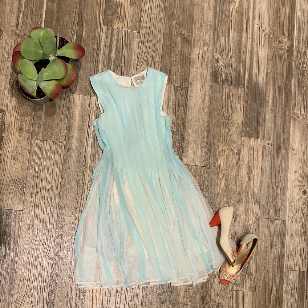 ASOS Blue Chiffon Flare Skirt Mesh Insert Dress